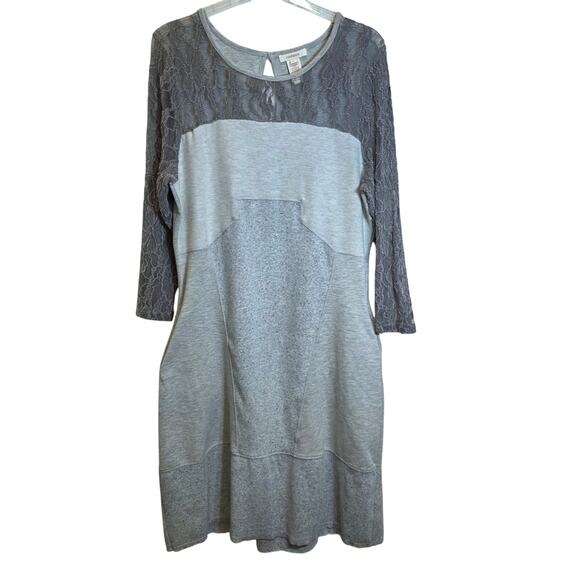 Sundance Manette Lace Sleeve Midi Dress Sz Large Light Gray Stretchy Knit Boho - Picture 2 of 16